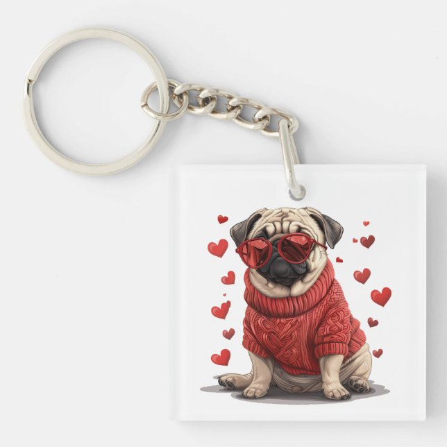 Porte-clefs Chien de Carlin de la Saint-Valentin (Devant)