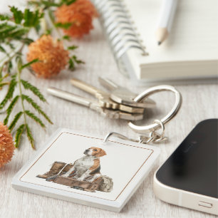 Porte-clefs Chien de chasse à l'aquarelle de style vintage