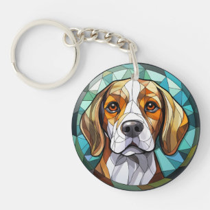 Porte-clefs Chien de chasse Beagle en vitrail sucré