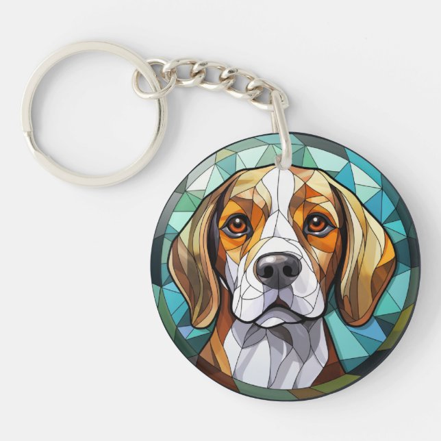 Porte-clefs Chien de chasse Beagle en vitrail sucré (Devant)