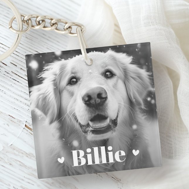 Porte-clefs Chien de chien animal nom de chat coeurs deux phot (Pet dog cat name hearts two photos keychain)