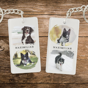 Porte-clefs Chien de compagnie 4-Photo Nom personnalisé