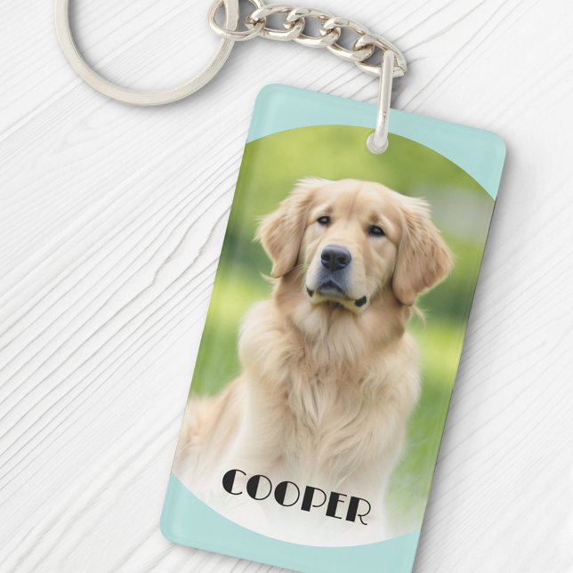 Porte-clefs Chien de compagnie photo clair aqua bleu courbe bo (Créateur téléchargé)