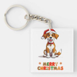 Porte-clefs Chien de dessin animé joyeux portant un chapeau de