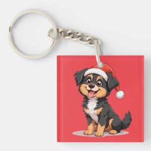 Porte-clefs Chien de dessin animé mignon portant un chapeau de