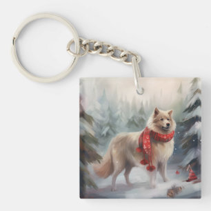 Porte-clefs Chien de lappund finlandais à Noël de neige