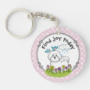 Porte-clefs Chien de levure Bichon de printemps avec fleurs -
