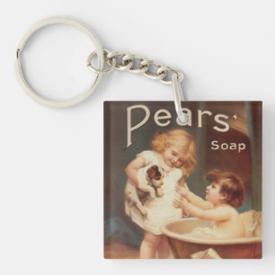 Porte-clefs Chien de manchon prenant un bain, vintage, antique