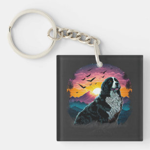 Porte-clefs Chien de montagne bernois avec vue sur le lever du