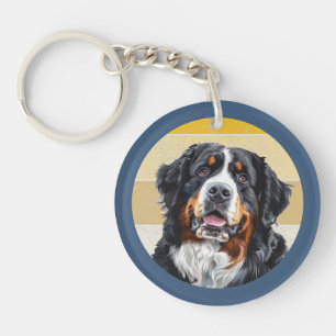 Porte-clefs Chien de montagne bernois Fond Rétro
