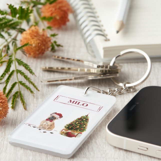 Porte-clefs Chien de Noël Funny avec arbre (Devant droit)