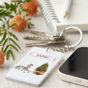 Porte-clefs Chien de Noël italien Greyhound avec arbre