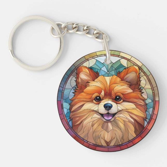 Porte-clefs Chien de Poméranie en verre doux (Devant)
