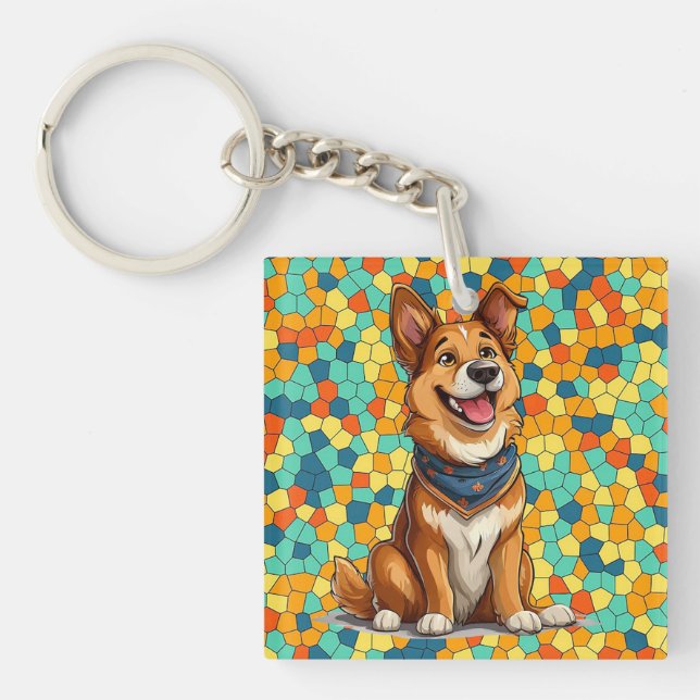 Porte-clefs Chien de style dessin animé joyeux (Devant)