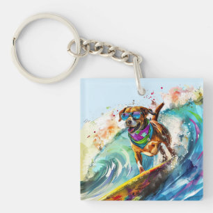 Porte-clefs Chien de surf - Été Amusant Beach Pup Illustration