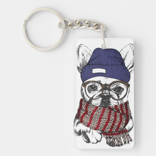 Porte-clefs Chien de Taureau de Français de hippie (Devant)