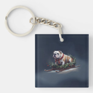 Porte-clefs Chien de taureau neige hiver