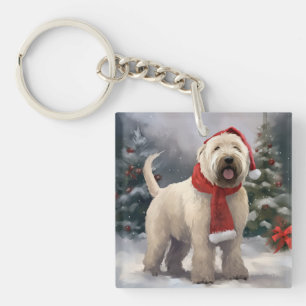 Porte-clefs Chien de Terrier rouillé en Noël de neige