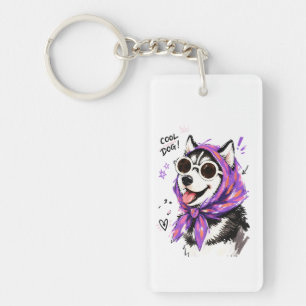 Porte-clefs Chien de traîneau cool avec lunettes de soleil et