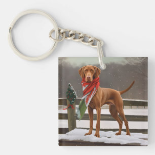 Porte-clefs Chien de Vizsla à Noël de neige