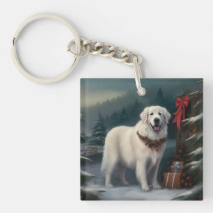 Porte-clefs Chien des grandes Pyrénées à Noël de neige