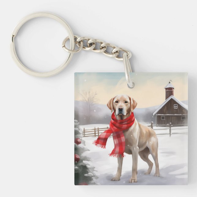 Porte-clefs Chien du Labrador à Noël de neige (Devant)