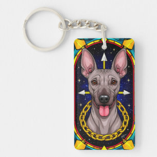 Porte-clefs Chien en verre coloré drôle avec un fond étoilé