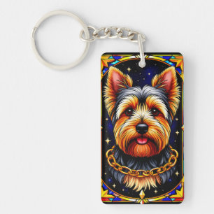 Porte-clefs Chien en vitrail avec un fond étoilé