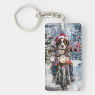 Porte-clefs Chien épagneul breton à moto à Noël