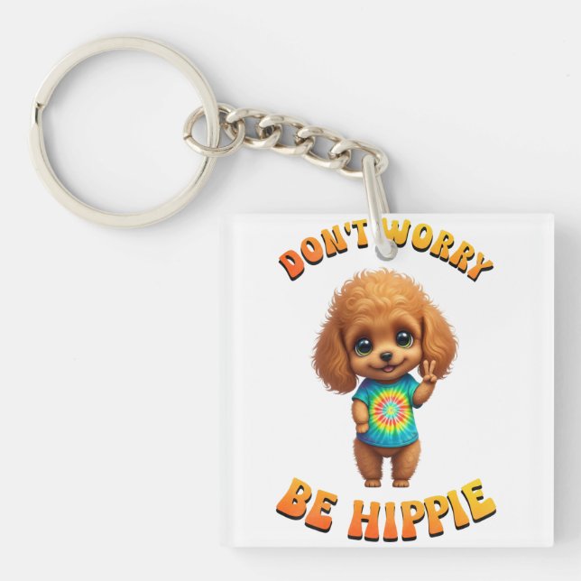 Porte-clefs Chien heureux hippie chiot caniche  (Devant)