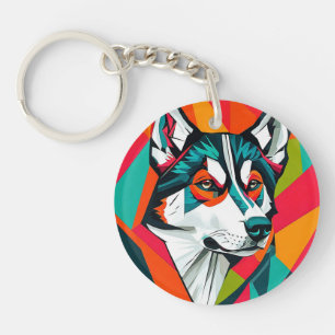 Porte-clefs Chien Husky coloré