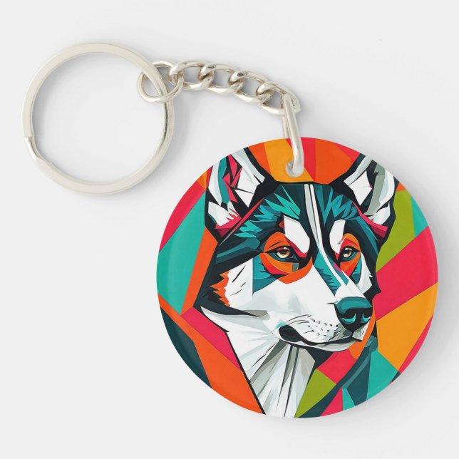 Porte-clefs Chien Husky coloré (Devant)