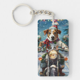 Porte-clefs Chien Jack Russell à moto Noël