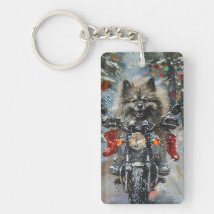 Porte-clefs Chien Keeshond en moto Noël