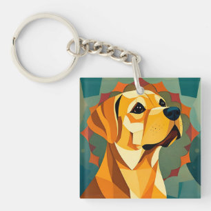 Porte-clefs Chien Labrador Retriever Jaune Art Géométrique