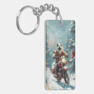 Porte-clefs Chien Malamute d'Alaska à moto Noël