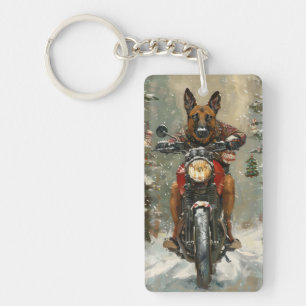 Porte-clefs Chien Malinois Belge à Vélo de Noël Moto