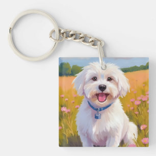 Porte-clefs Chien maltais   Peinture d'animal de compagnie dan