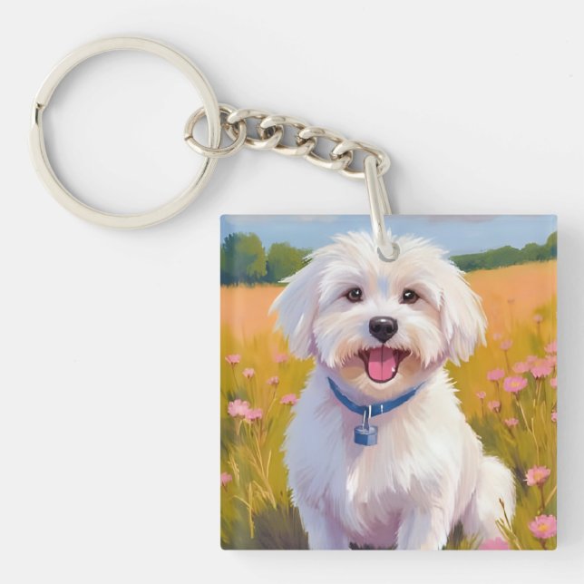 Porte-clefs Chien maltais | Peinture d'animal de compagnie dan (Devant)