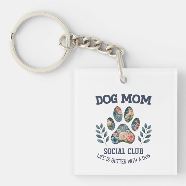 Porte-clefs Chien Maman Paw Floral (Devant)