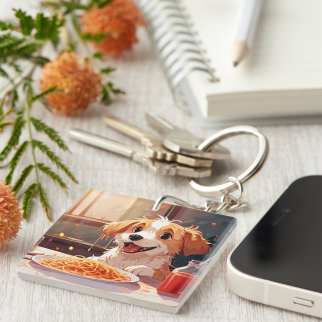 Porte-clefs Chien mangeant spaghetti (Devant Droit)