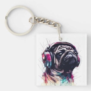 Porte-clefs Chien mignon avec casque couleur d'eau illustratio