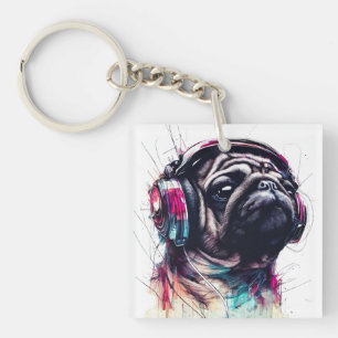 Porte-clefs Chien mignon avec casque couleur d'eau illustratio