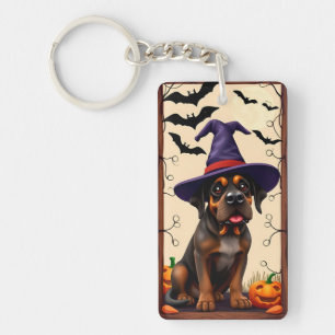 Porte-clefs Chien mignon avec chapeau de sorcière