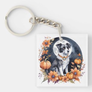 Porte-clefs Chien mignon Halloween Floral Moon Canine Lover