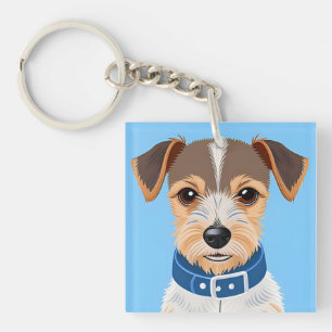 Porte-clefs Chien Mignon Portant un Collier Bleu