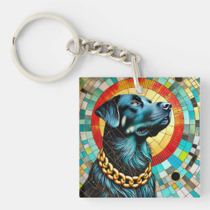 Porte-clefs Chien Noir sur Fond de Vitrail
