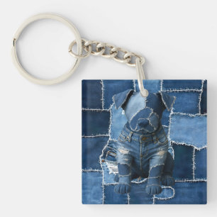 Porte-clefs Chien Patchwork Art Denim