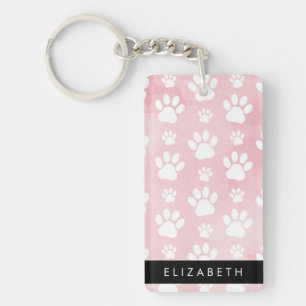 Porte-clefs Chien Paws, White Paws, Aquarelles roses, Votre No