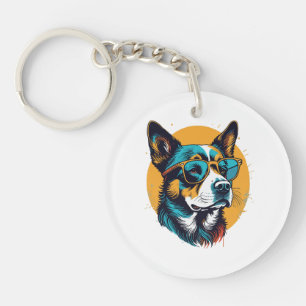 Porte-clefs Chien rétro portant des lunettes de soleil